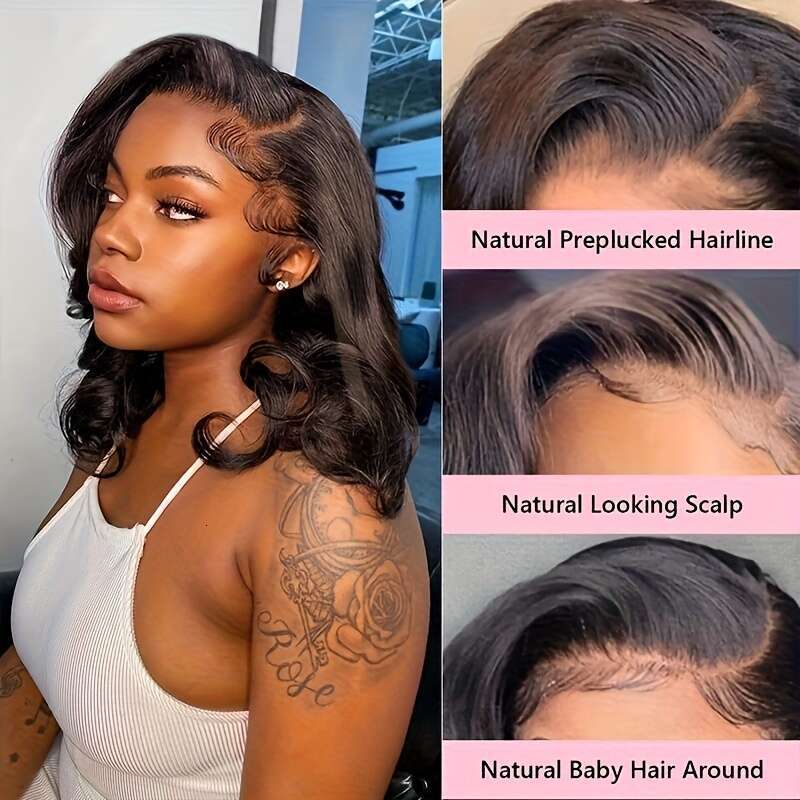 Glueless Human Hair 250% Density Body Wave, Black Color, 13X5 HD Front No Glue Needed, Breathable Lace For Everyday & Special Events New Model - Women
