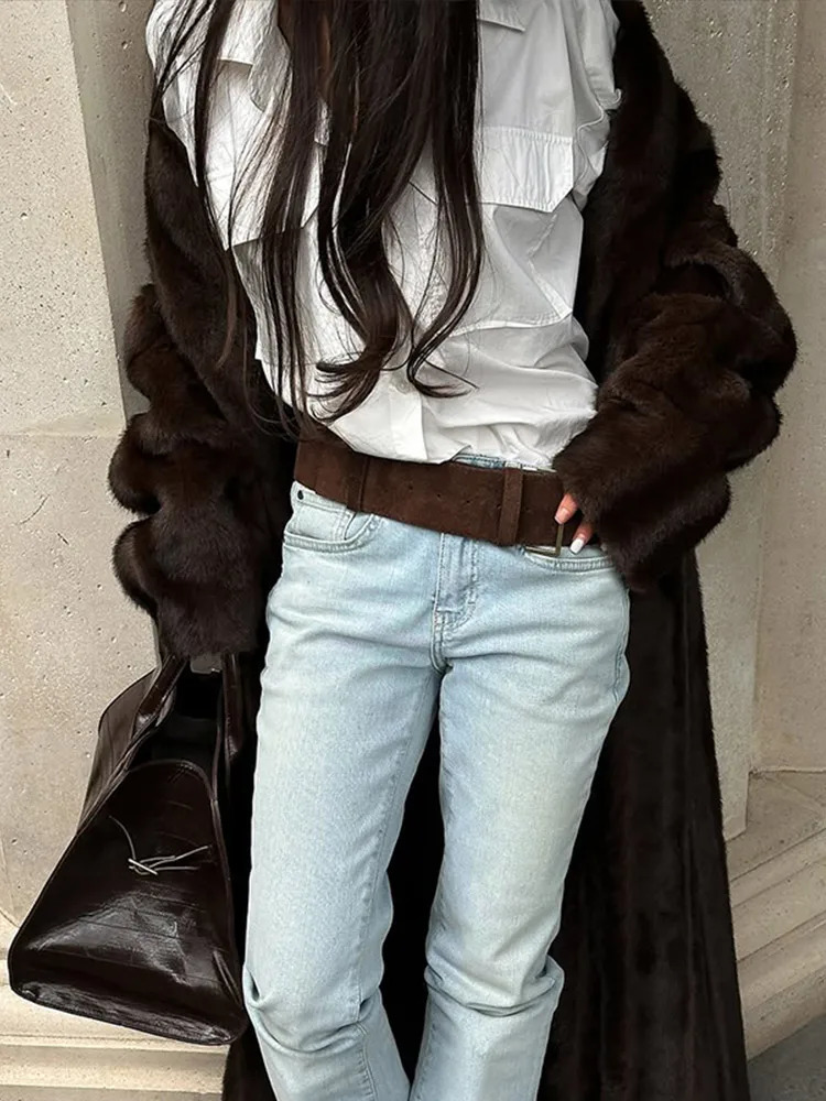 Women Casual Brown Faux Fur Jacket Plus Turtleneck Full Warm Long Sleeve Loose Coats Lady Winter Commute Street Wear 251110