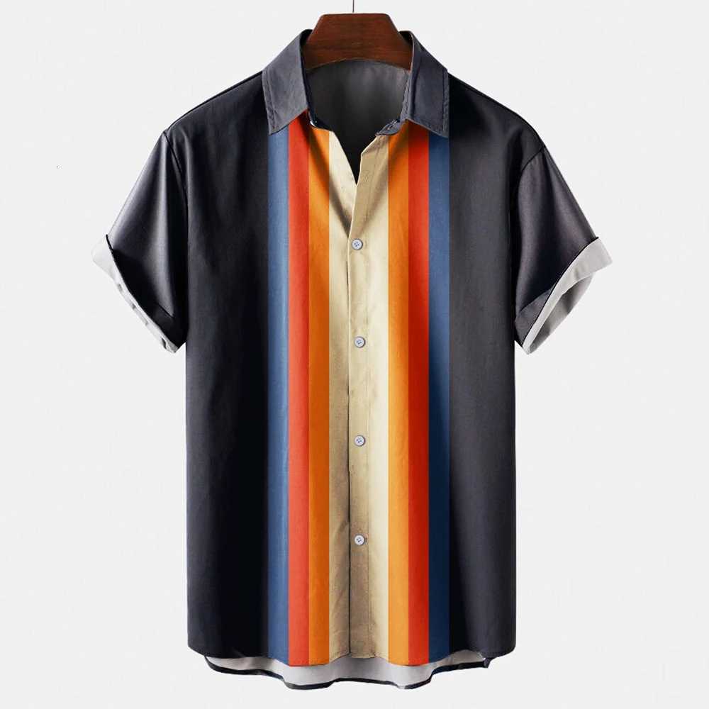 Mens Hawaiian Beach Short Sleeved Striped Shirt 3D Printed Loose Street Fun Mens Top Fashion Casual Simple Pocketless Shirt K251110