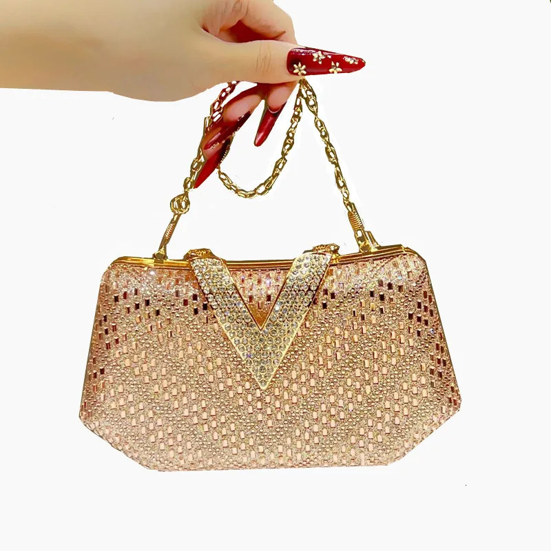 2025 Women Full Diamonds V-shaped Lock Inlaid Evening Clutch Bag Rhinestone Handbag Wedding Party Crossbody Bag R251110