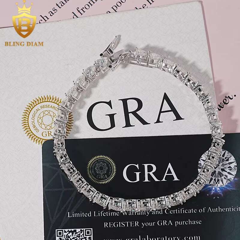 5mm Fine Jewelry 925 Sterling Silver Heart Cut VVS Moissanite Diamond Tennis Chain Bracelet