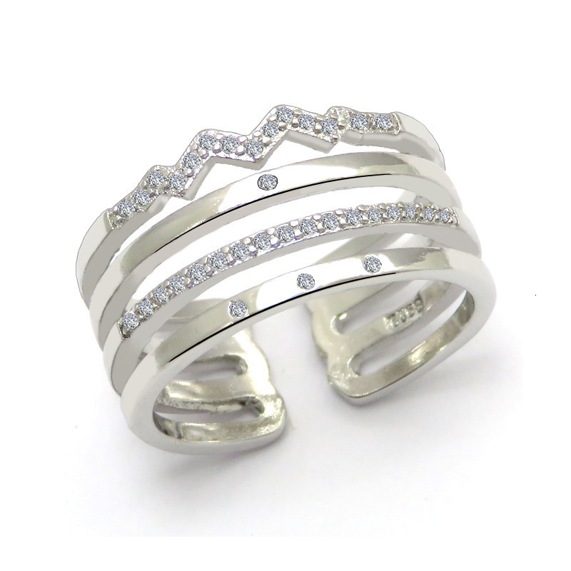 Korean Niche Personality Hollow High-end Multi-layer Micro-inlaid Hollow Rose Gold Ring For Fashion Ring Women Geometric Designer Ring Line Index Fing