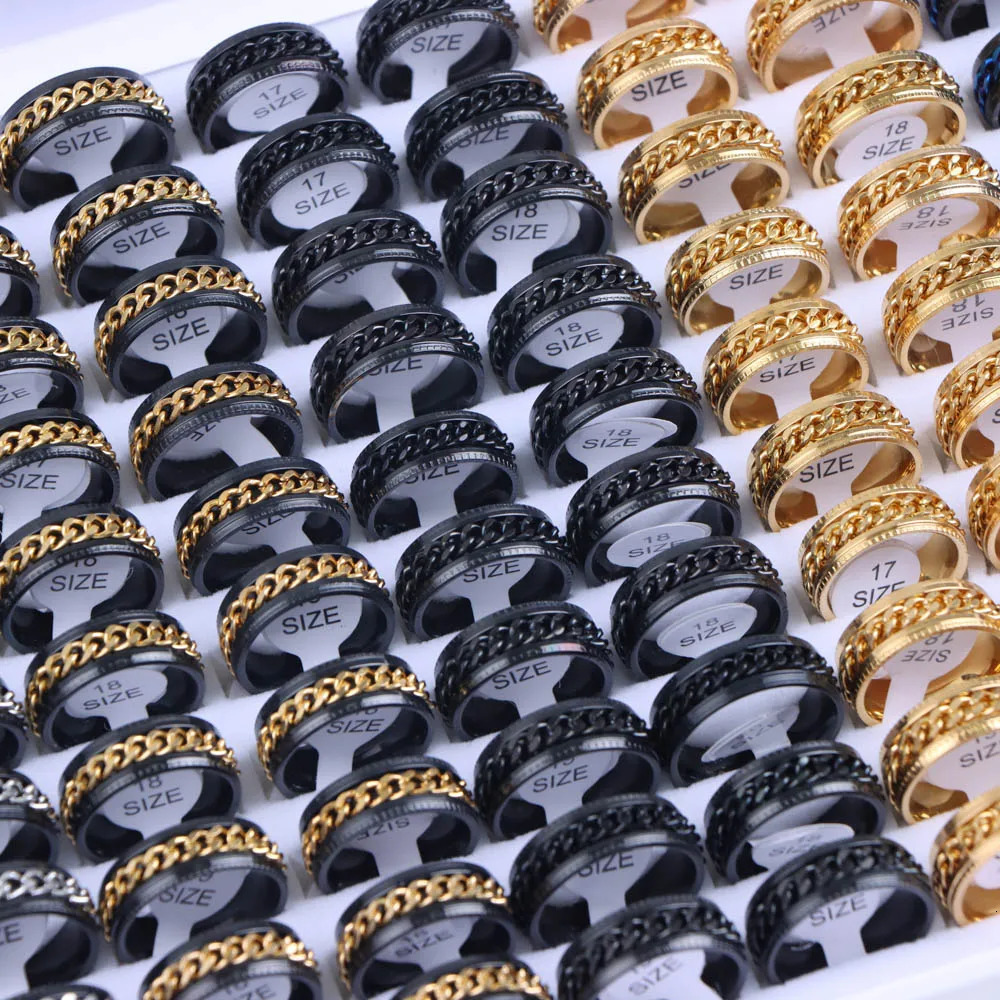 15Pcs/Lot Multicolor Spinner Stainless Steel Rings For Women Men Mix Style Fashion Rotatable Jewelry Party Gifts Wholesale 251110