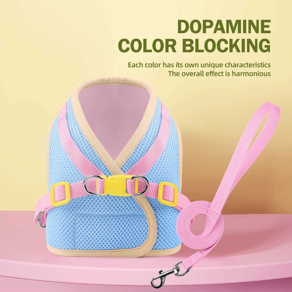 Mesh Harness Small Dog Lead Walking Flower Outdoor Reflective Vest-style Harness Color-blocked Breathable Pet Harness Leash J251110