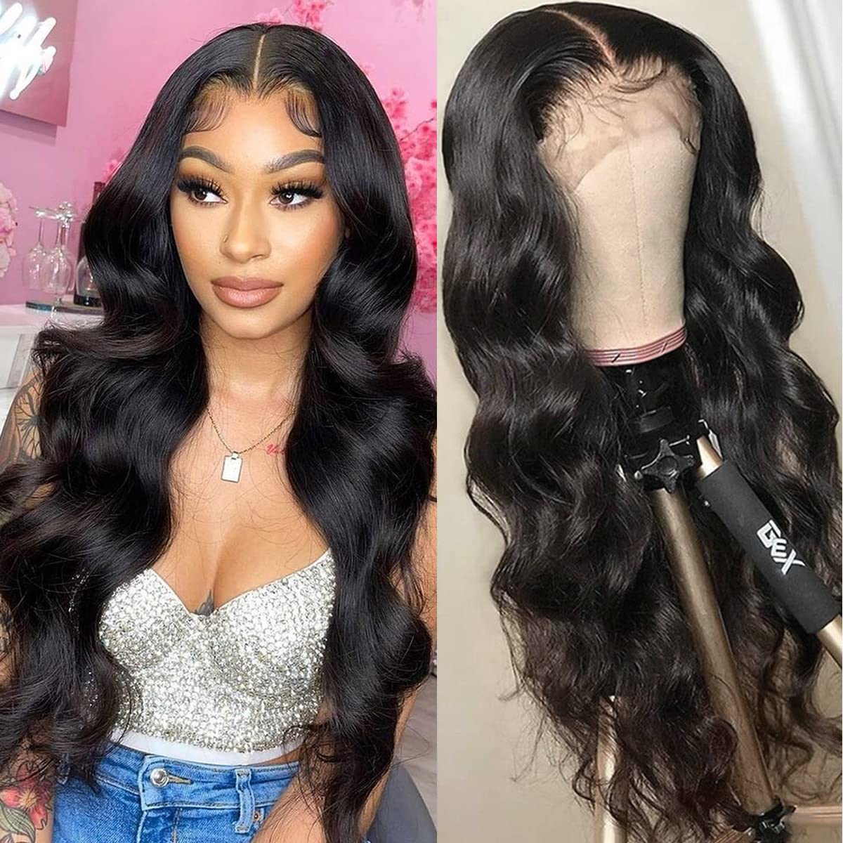 13*4 HD Lace Wig Body Wave Mixed Lace Front Simulation Human Hair Wigs For Black Women Pre Plucked Hair Blonde Colored Synthetic Brazillian Wigs Free 