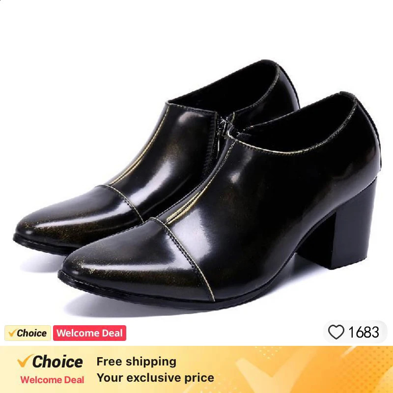 Black high-heeled mens shoes high-quality dress shoes leather non-slip business mens shoes 251106