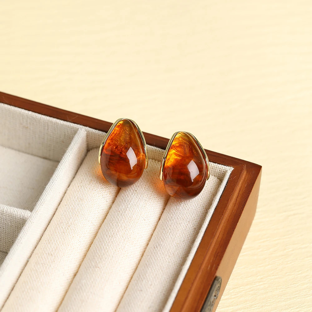 European Trend High Amber Earrings For Women Fashion French Retro Style Jewelry Girl Gift Accessories 250409
