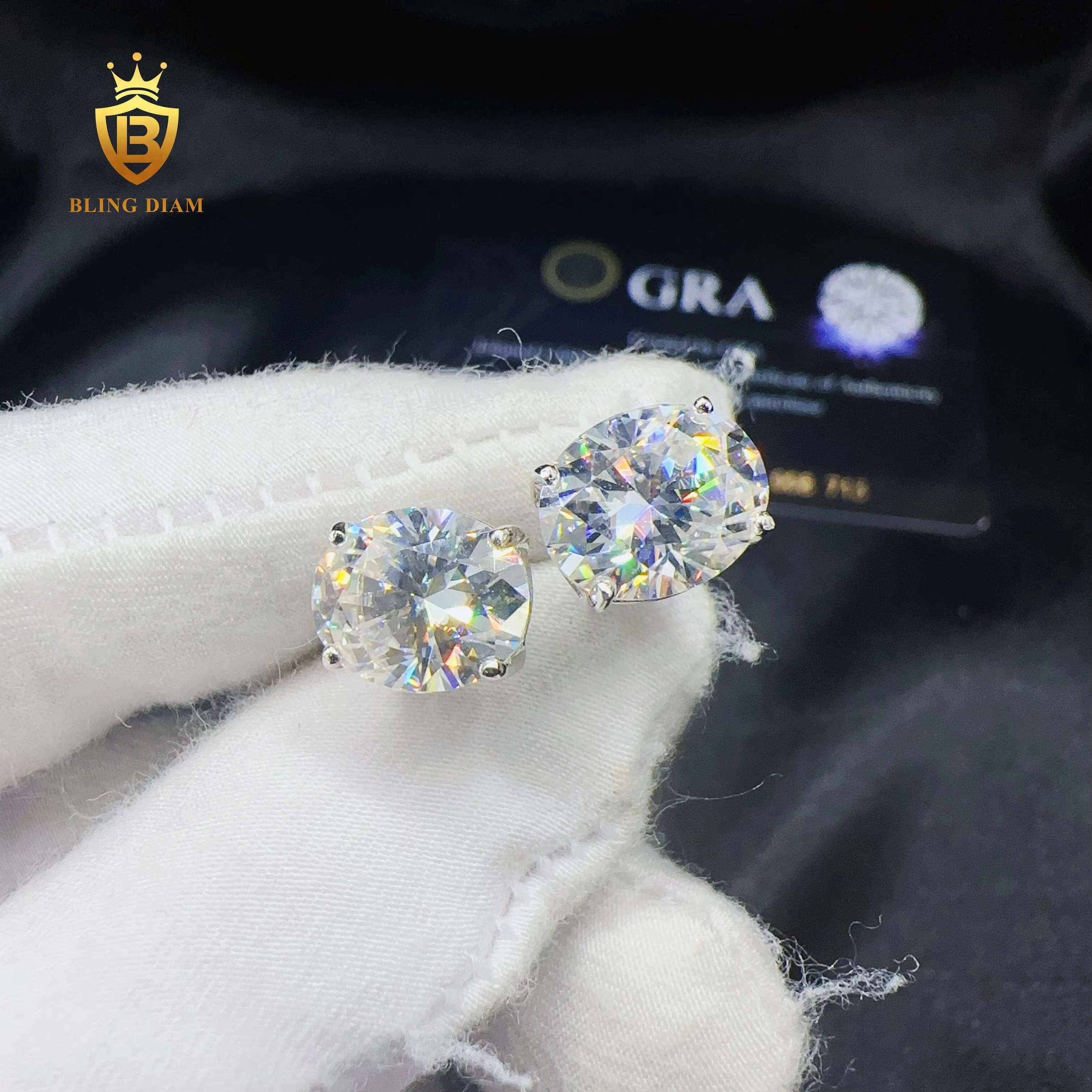 Blingdiam Jewelry Factory Price Oval Cut Earrings 925 Sterling Silver VVS Moissanite Single Diamond Earrings for Women