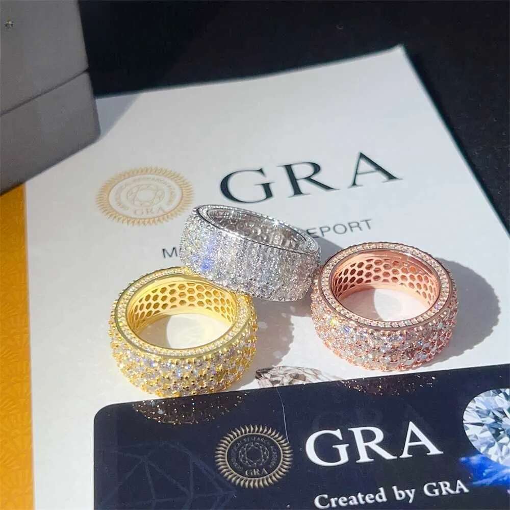 New Design Fully Iced Out Moissanite Dia Sterg Sier Hip Hop Men Eternity Ring