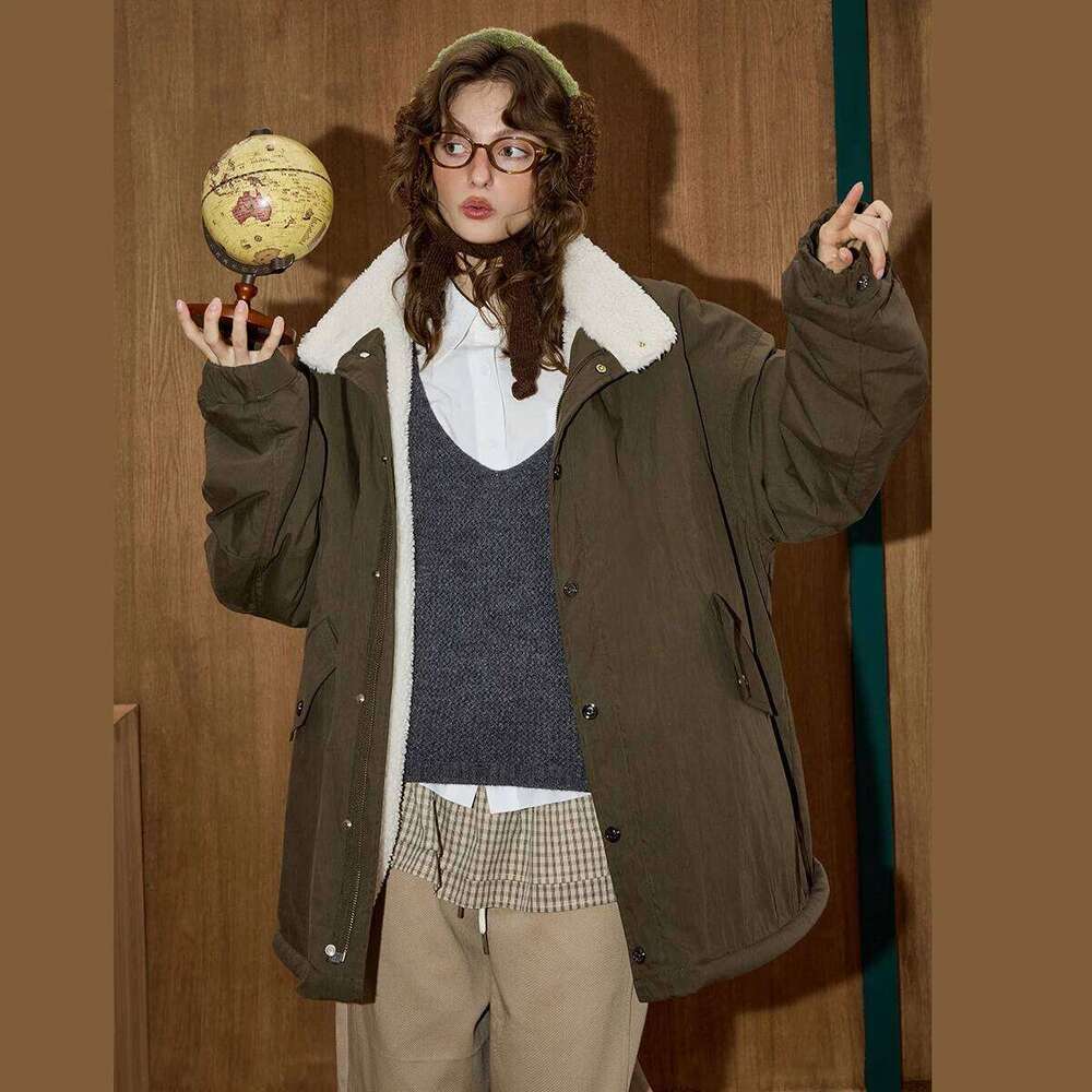 Winter Women's Vintage Coat Mid-Length Quilted Jacket Thickened Cotton Padded Parka Retro Minimalist Oversized Outerwear