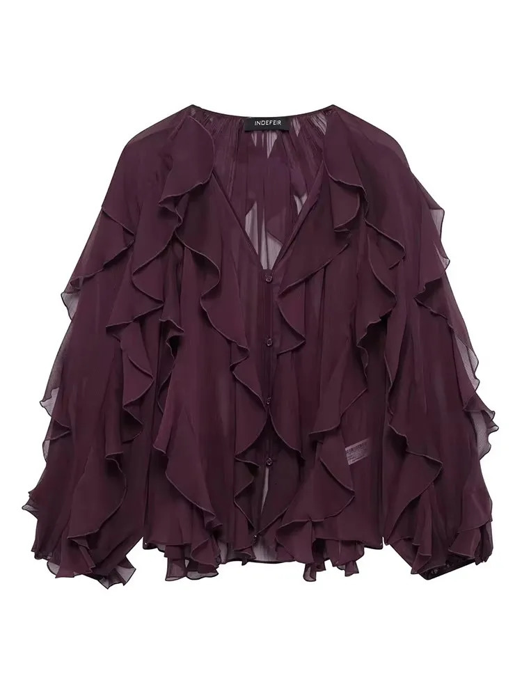 TFMLN sexy womens transparent pleated top V-neck single chest lace up shoulder strap top beach style solid shirt 250409