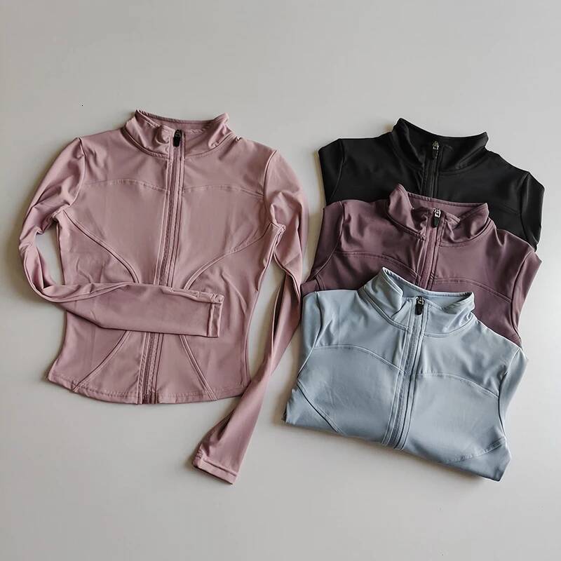 Outdoor Sports Long Sleeved Women Slim Yoga Clothes Quick Dry Zipper Cardigan Stand Up Collar Running Fitness Jacket Top