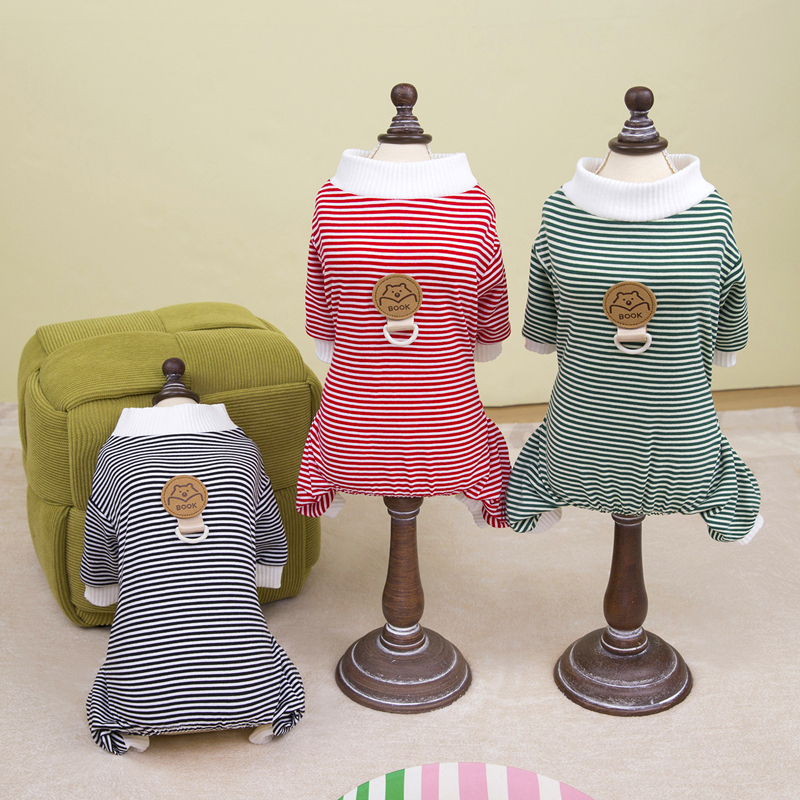 Fashion Small Dog Pajamas Stripe Pattern Dog Jumpsuit 4 Legged PJS for Boy Girl Dog Soft Breathable Summer Spring Cat Costume Puppy Clothes XL A63