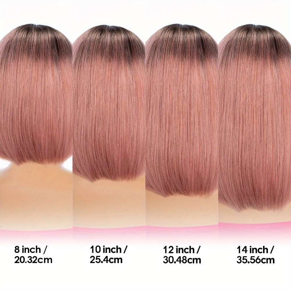 Natural Looking Human With Transparent Lace Front 13X6x1 Ombre Pastel Short Bob Cut, Bleached Knots Pre-Plucked - Lightweight Pink Hair Wig Women Men,