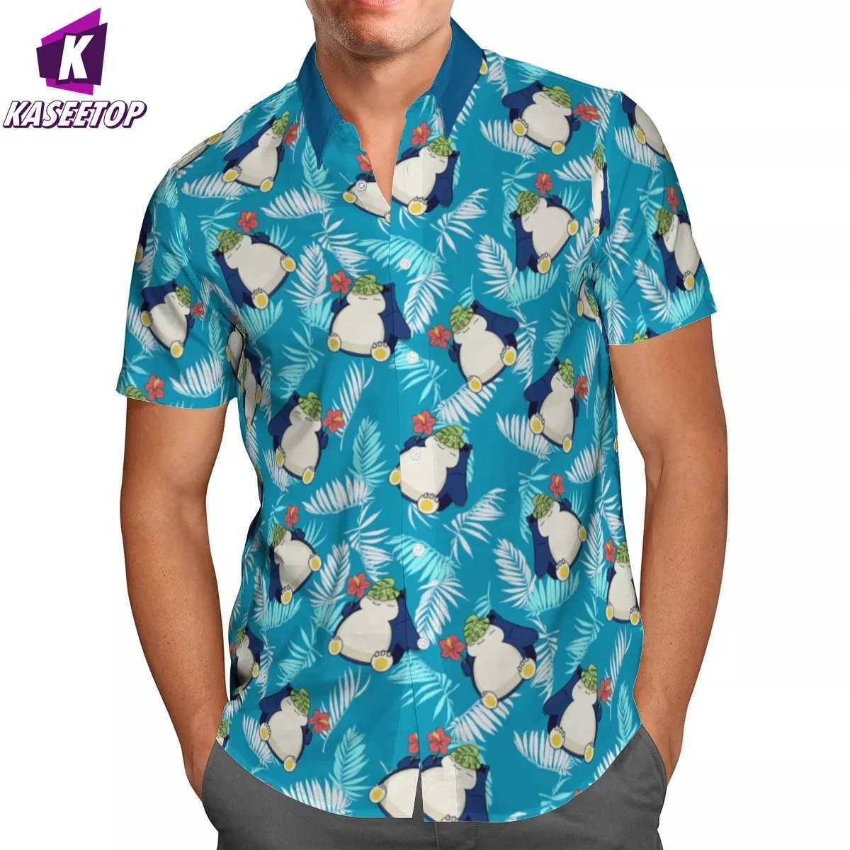 Harajuku Anime 3D Beach Hawaii 2022 Summer Shirt Short Sleeve Shirt Street Clothing Beach Button Shirt Camisa Social Chemise Homme X250410