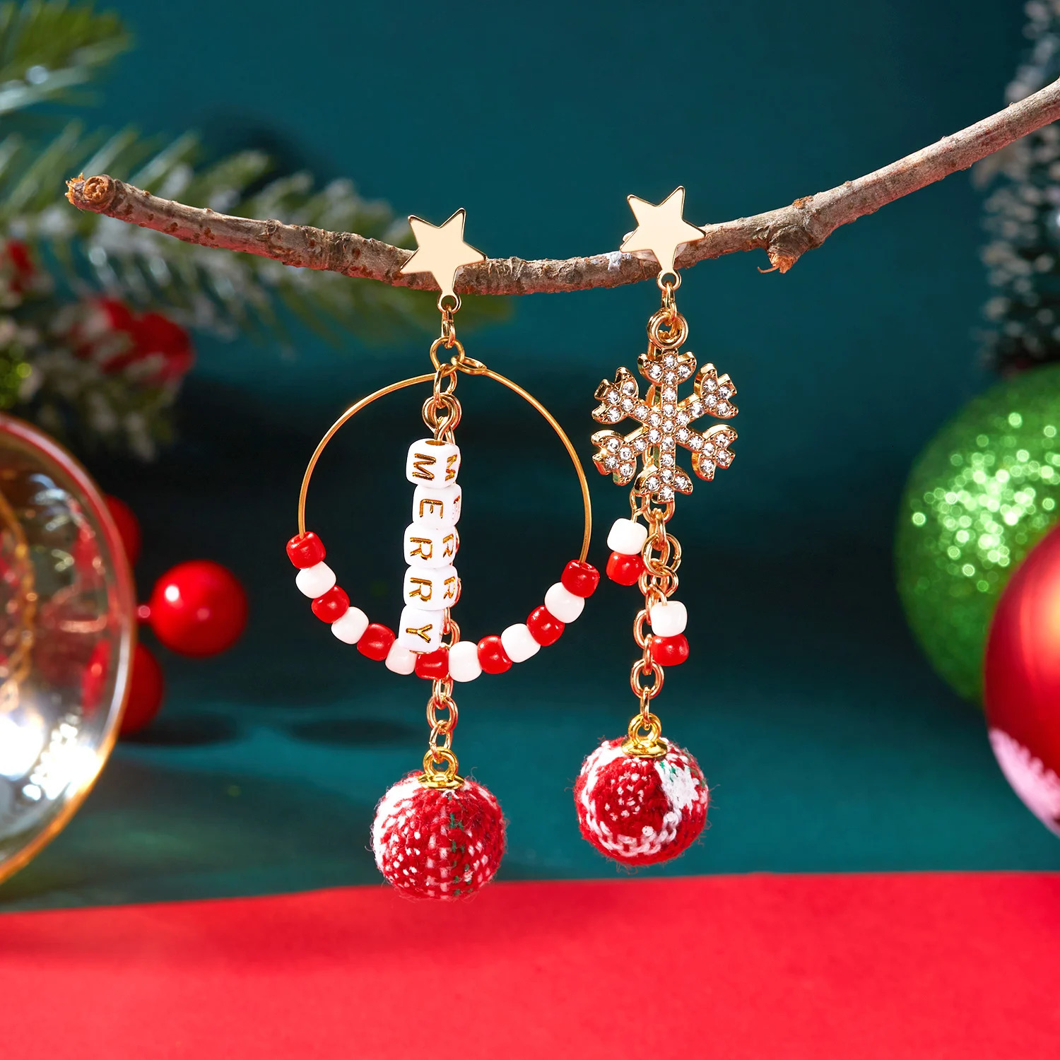 n Asymmetric Christmas Tree Long Tassel Earrings for Women Xmas Snowflake Bells Dangle Earrings Holiday Party Jewelry 251031