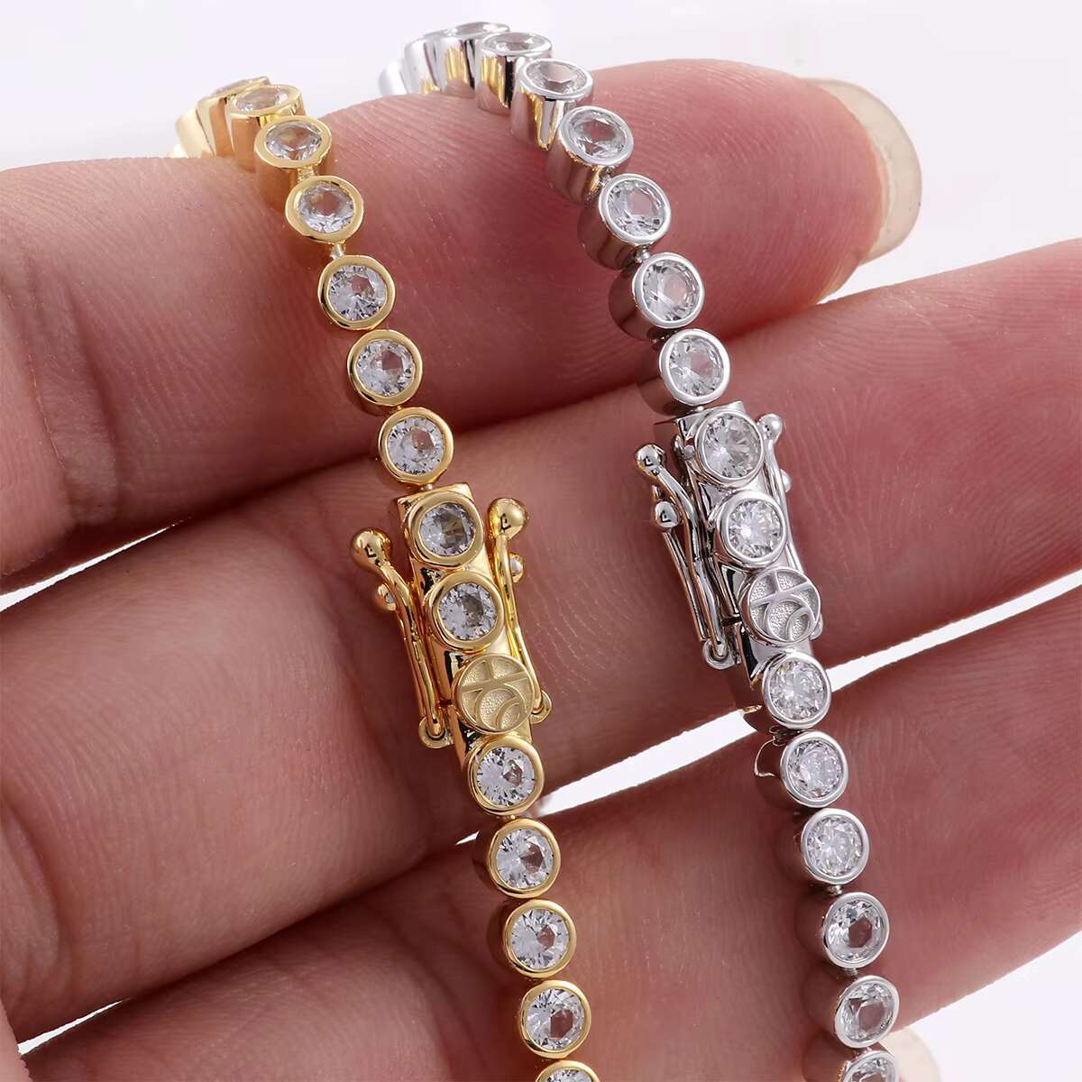 New Womens Hip Hop Style Tennis Bracelet 925 Sterling Silver with 4mm VVS1 Custom Moissanite Diamond Gold Plated Necklace Gifts