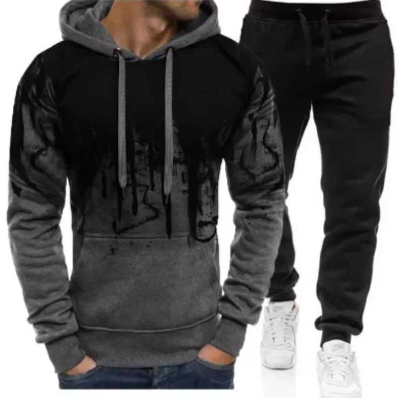 Autumn Winter Trending Tracksuits Men Camouflage Hoodie Pant 2 Piece Set Sports Wear 3d Ink Jogging Suits W251110