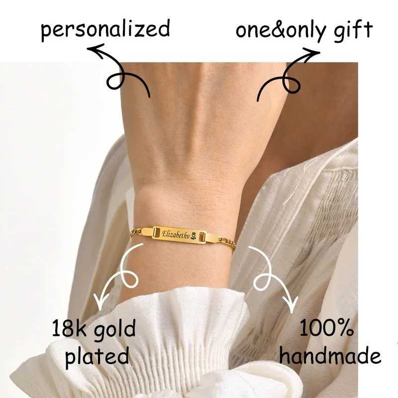 Customized Name Text Gold Plated Stainless Steel Link Bracelet Fashion Personalized Custom Jewelry Men WomenT251110