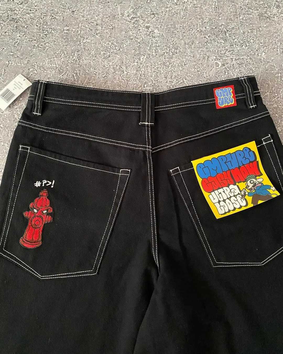 Streetwear Empyre shorts Y2K Gothic hip-hop cartoon embroidered pocket jeans denim gym shorts high waisted mens basketball shorts W250410