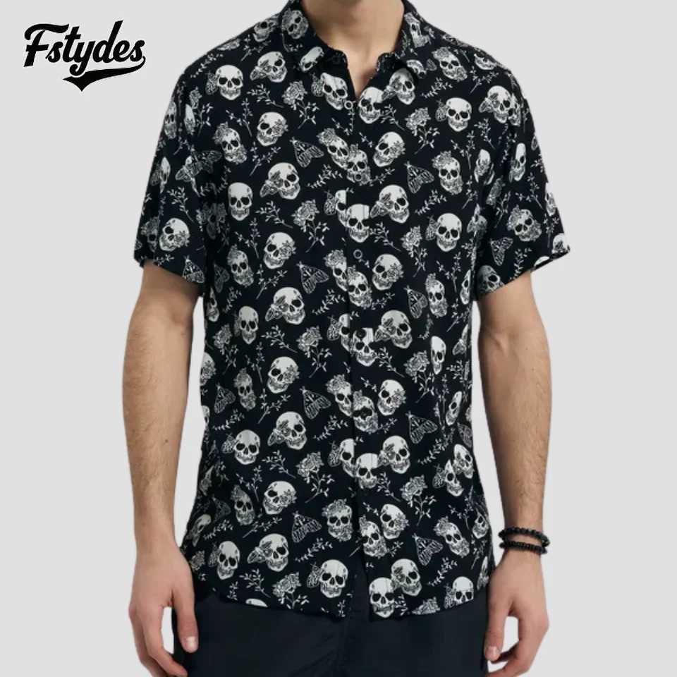 Mens Hawaiian Shirt summer Short Sleeve Casual Everyday Top Hot Sublimation Skull Print Men Street Clothing S-5XL X250410