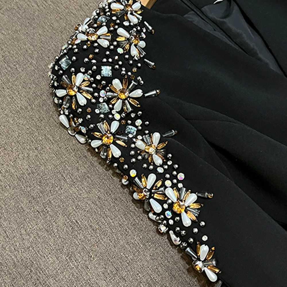 TWOTWINSTYLE Spliced Diamonds Solid Slim Fit Dresses For Women V Neck Long Sleeve High Waist Sexy Dress Female Fashion KDR532399 W251110