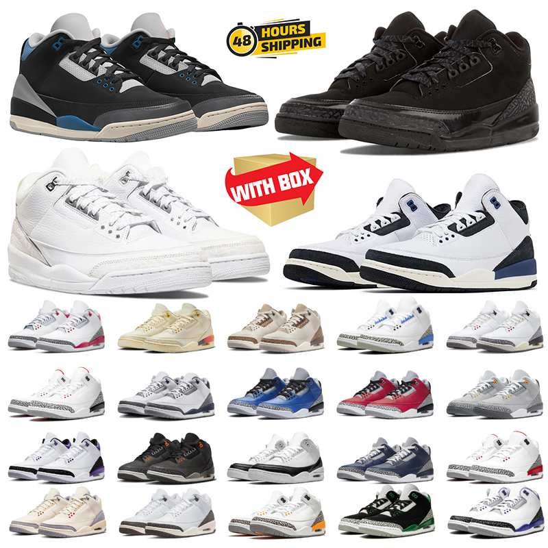 With Box basketball shoes 3s Cobalt Bliss Pure Money Rare Seoul 2.0 Black Cat Cement Lucky Shorts men trainers outdoor sports sneakers 36-47