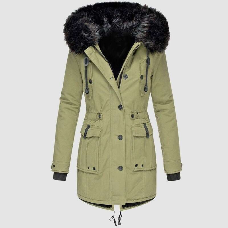 Cross-Border Clothing Fleece-Lined Thickened Jacket Women's Cotton Coat Parka With Fur Collar Winter Cold-Proof 68d9 8534