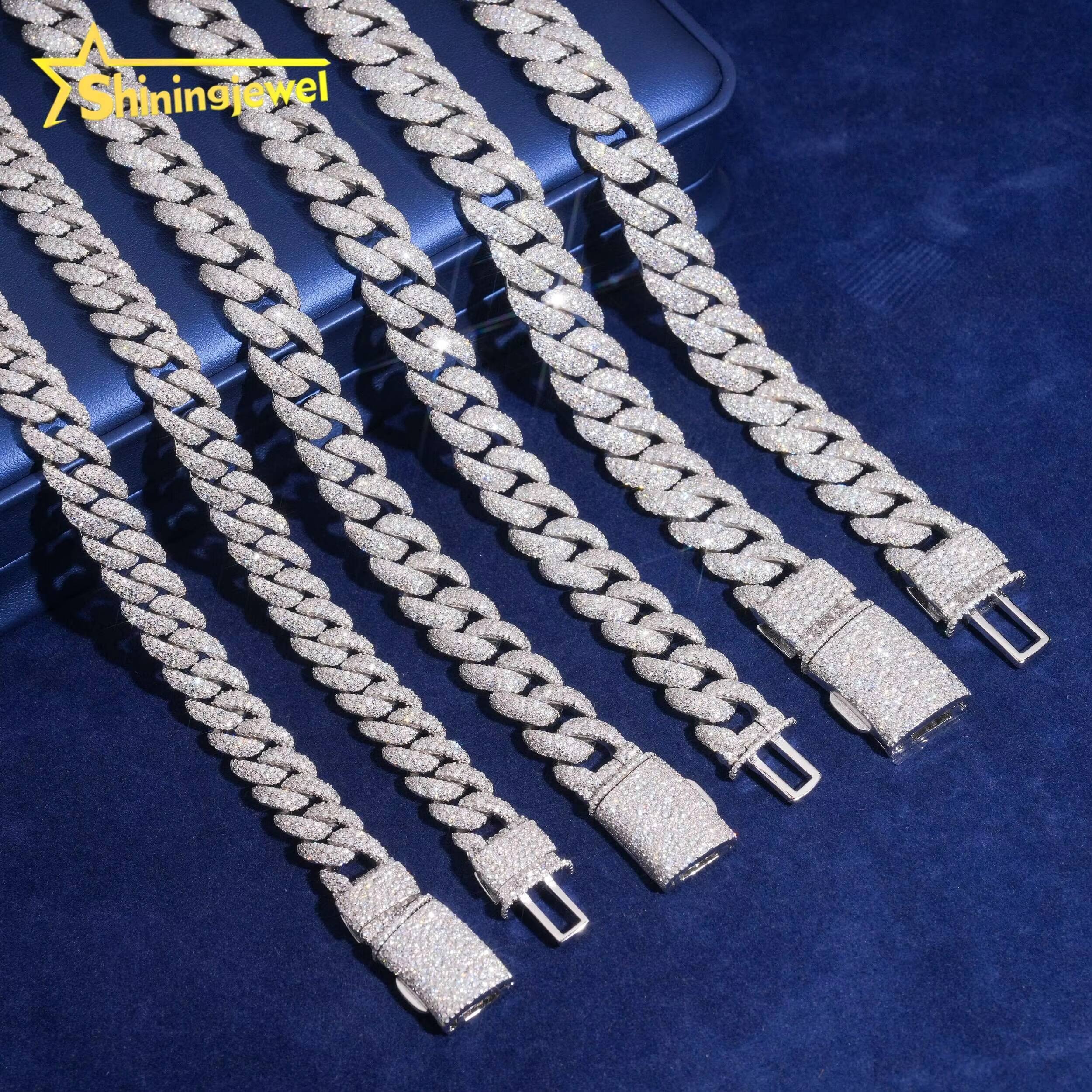 Hip Hop Style Pass Diamond Tester 925 Silver Mosaic Set 12mm 14mm 15mm Moissanite Cuban Link Chain