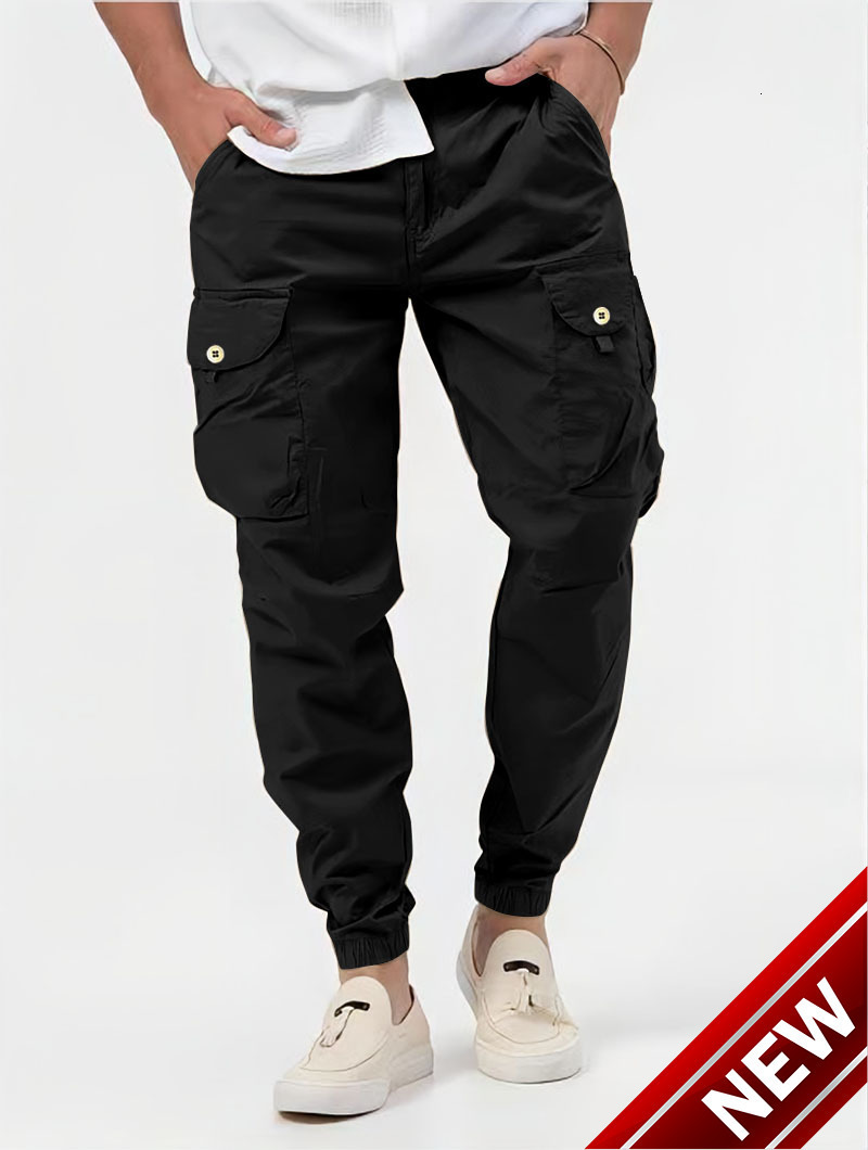 2023 new European size mens three-dimensional bag woven cargo pants tethered belt leggings casual trousers solid color mens trousers