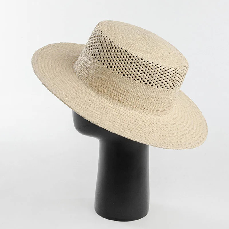 Fashion Women Beige Straw Fedora Hats Ladies Wide Brim Summer Hat Hand Woven Hollow Straw Sun Hat for Derby Travel Beach Hat 250409