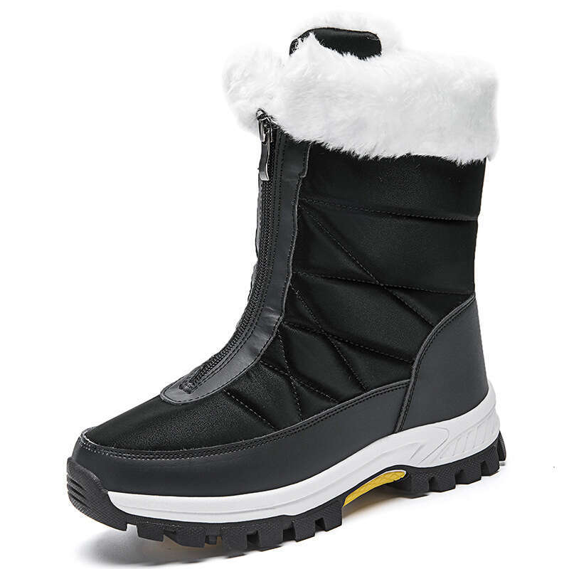 Warm Waterproof Snow Boots for Women, Fleece-Lined Thickened with Front Zipper, Northeastern Cotton Boots, Women's Winter Outdoor Shoes