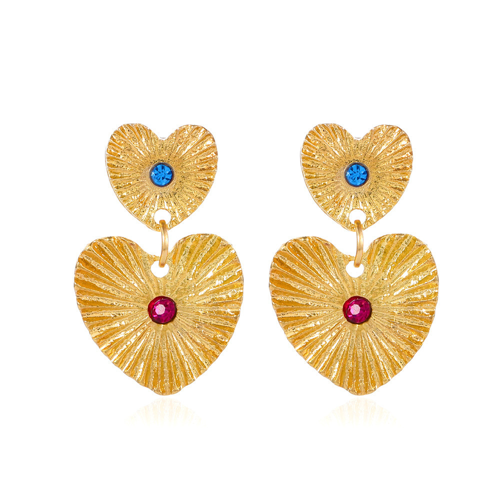 Exaggerated Dia-Studded Bohemian Suower Heart Light High-End Earrings
