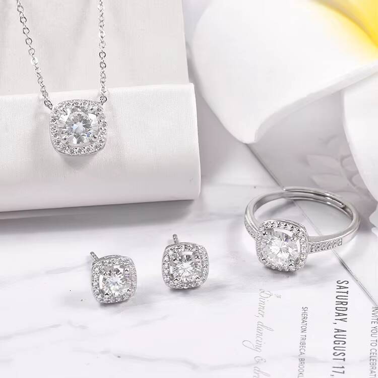 Luxury Women Moissanite Wedding Jewelry Sets Necklace Rings Earrings 925 Sterling Silver Jewelry Set for Women