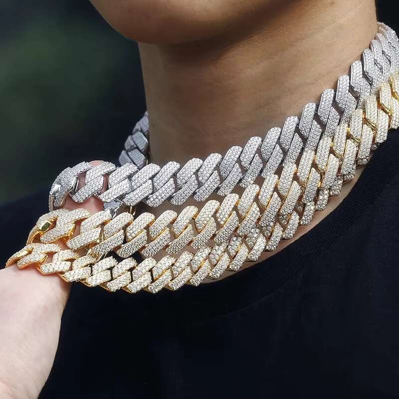 Kibo Jewelry Yellow/White Gold Plated 15mm 16mm 18mm Sier Iced Carbon Silica Cuban Chain