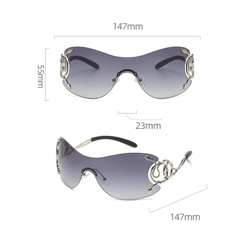 Borderless gradient snake shaped temple sunglasses oversized Y2k fashion packaging punk technology goggles shadow women 250410