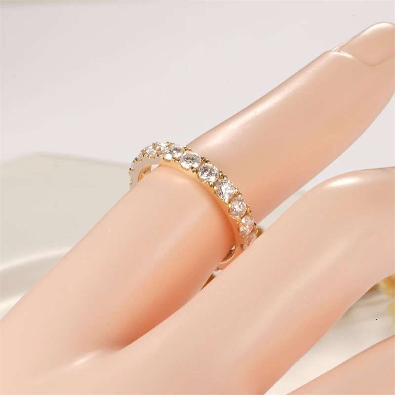 CxsJeremy Solid 14K 585 Yellow Gold 3MM Round Cut Moissanite Wedding Band Vintage 3/4 Eternity Stacking Anniversary Gifts