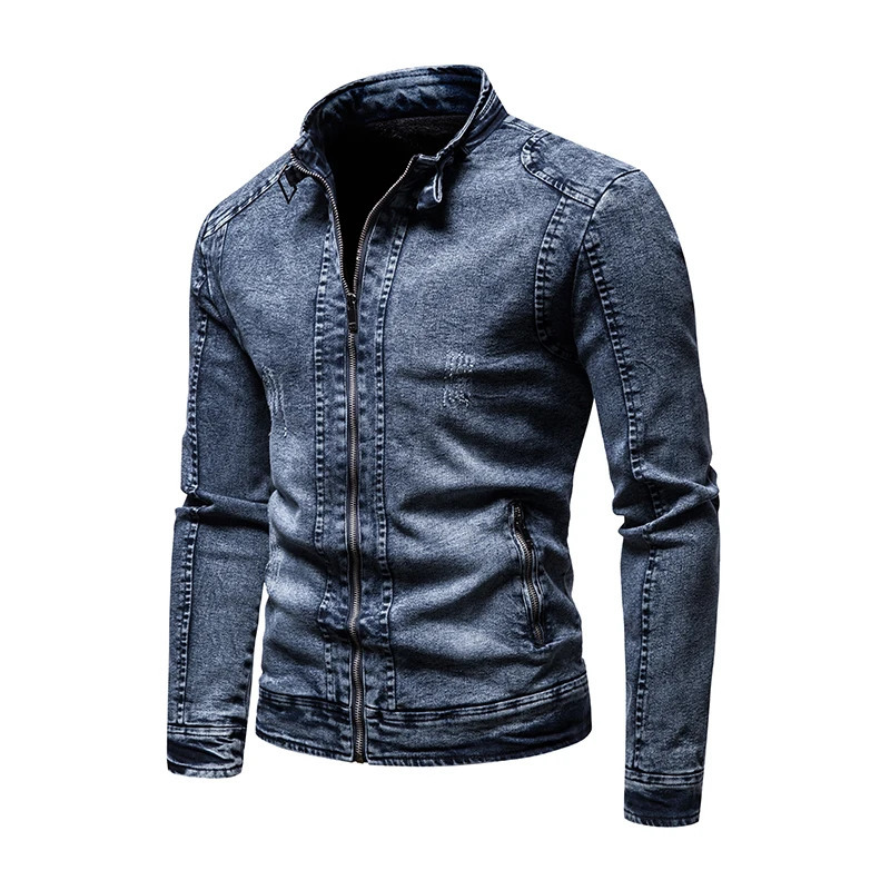 Jean jacket mens autumnwinter 2023 fashion cool retro slim stand up collar motorcycle 250401