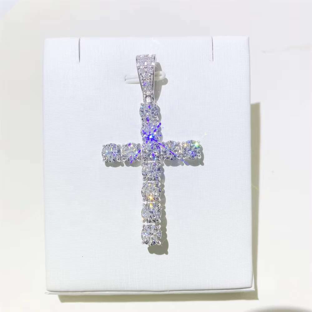 Bling Moissanite 925 Sliver Gold Pendant Men Fine Jewelry Silver Cross Pendent Necklace