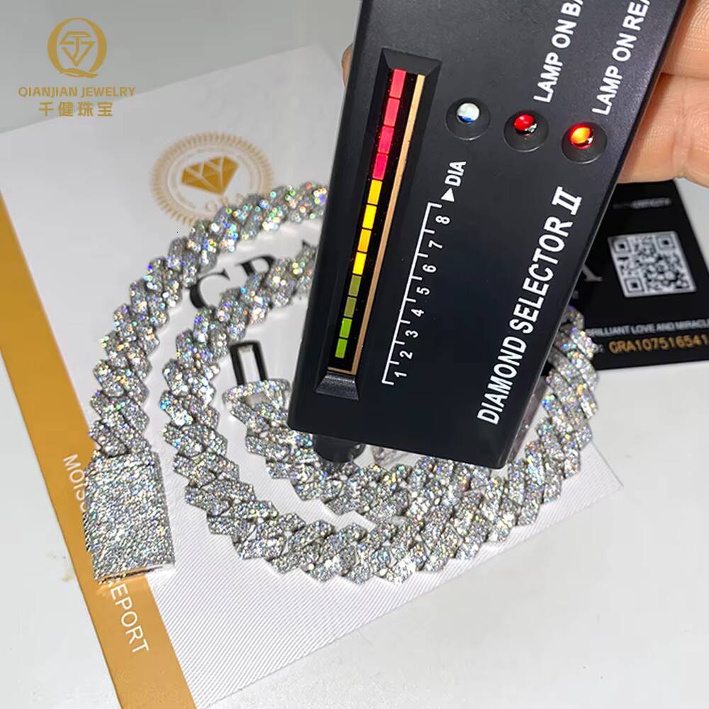 14mm 2-Rows Iced Cuban Link Chain VVS Moissanite Diamond Miami Cuban Bracelet Necklace for Men 925 Silver Jewelry