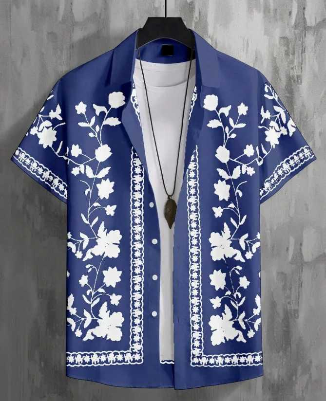 New Summer Mens 3D Printed Floral Shirt Neutral Fashion Casual Fresh Style Oversized Breathable Collar Button Hawaiian Shirt X250410