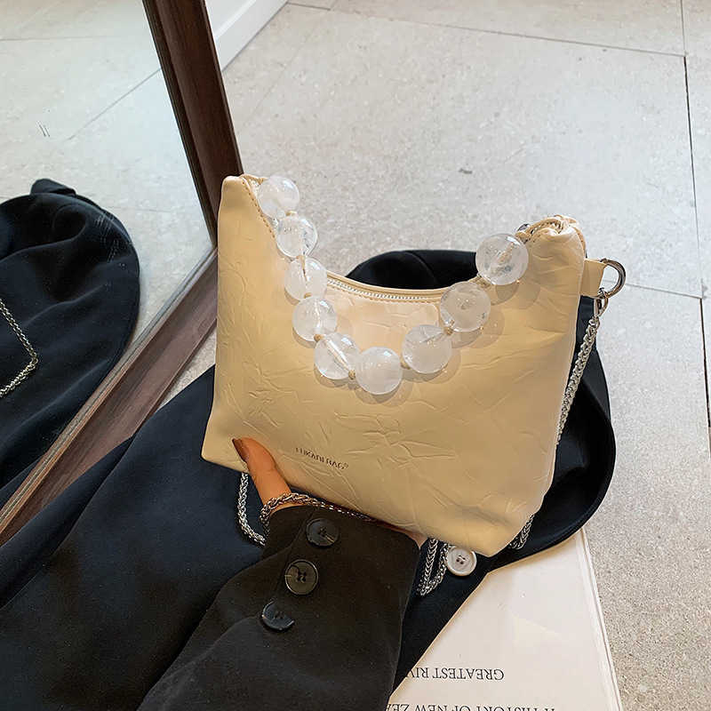 New Chinese Style Beaded Handbag Underarm Bag for Women Summer New Chain Crossbody Bag Fashion Niche Horn Bag