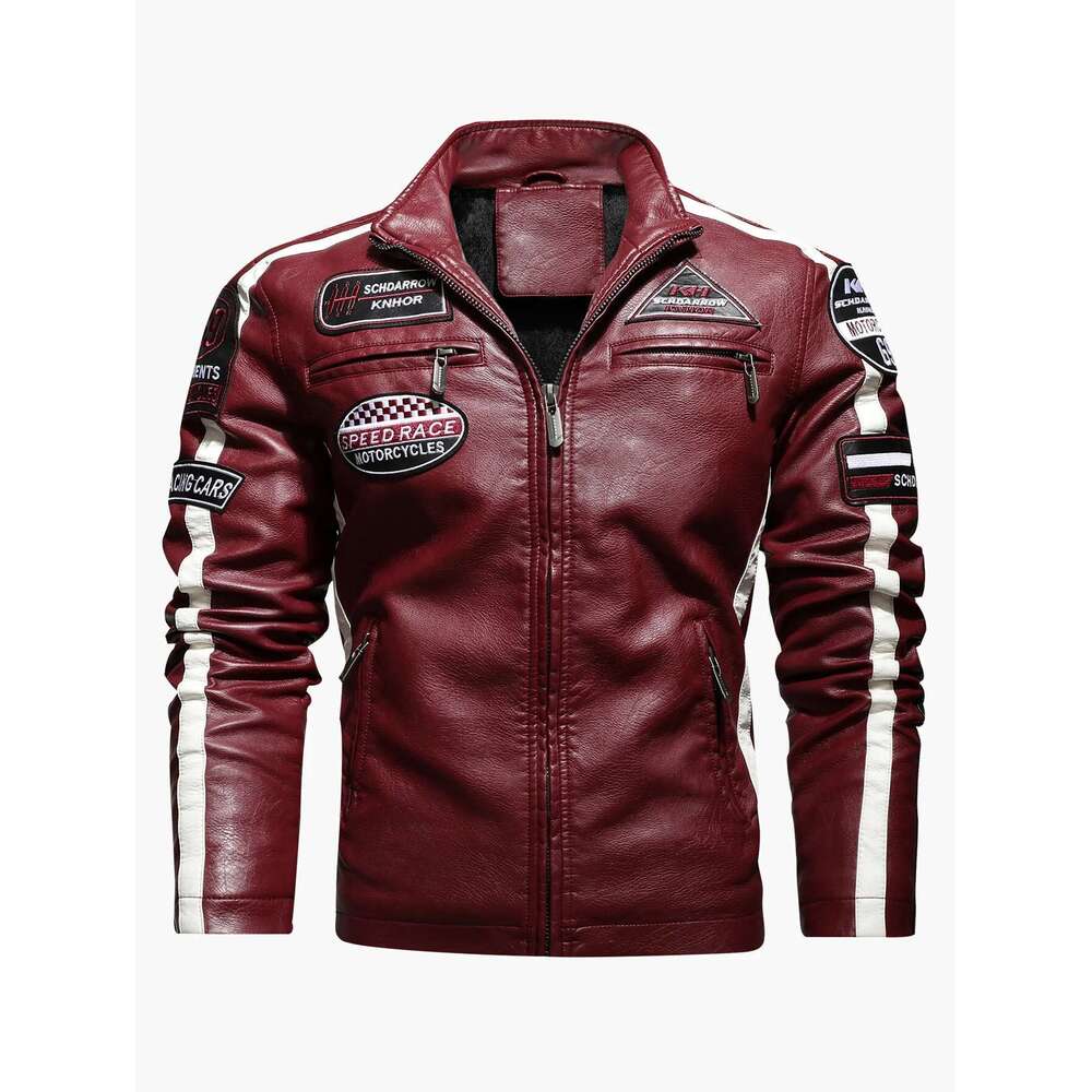 Men's Motorcycle Racing Suit PU Leather Label Color Jacket