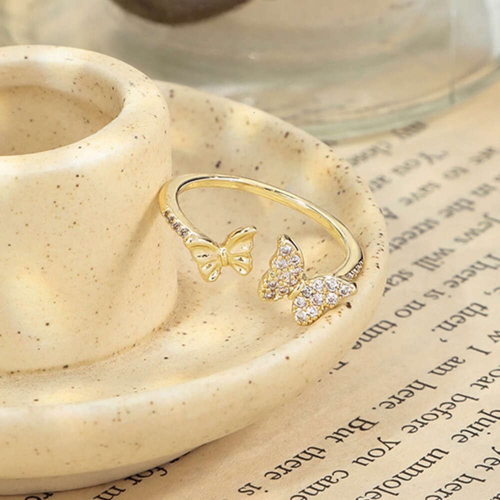 DHcollections INS Fashion Style Women's Butterfly Zircon Niche High-end Exquisite Petite Versatile Open Index Finger Ring