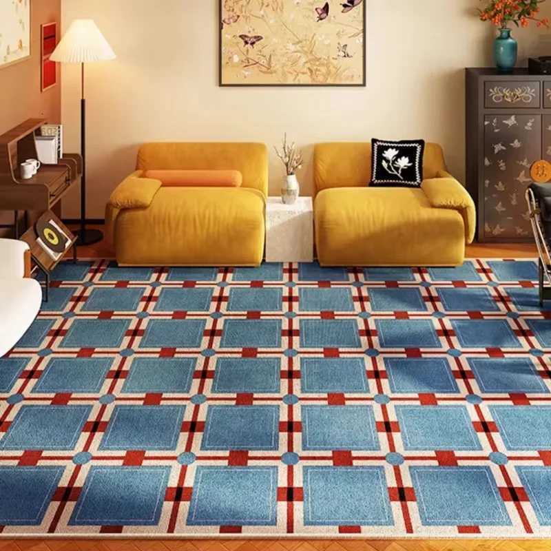 Retro Luxury Rugs for Bedroom Thick Plush Bedside Rug Large Area Living Room Decoration Checkerboard Carpet Home Fluffy Soft Mat Y251110