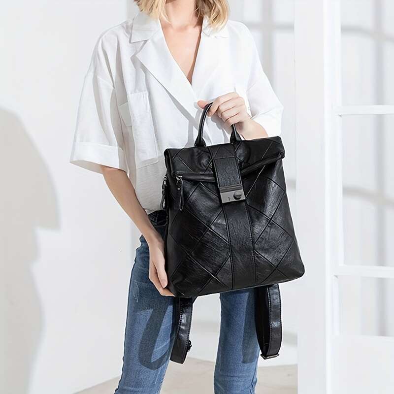 Women S Backpack Large Capacity Anti Theft Handbag Zipper Closure Adjustable Shoulder Strap Lightweight Genuine Leather Bag For Business Travel