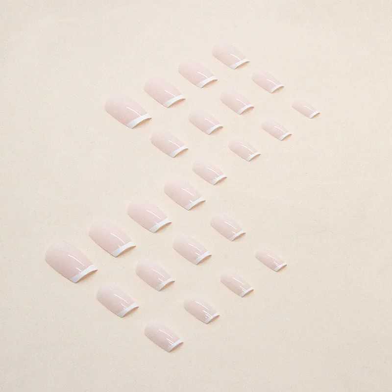 24 pieces of white girl pressed on nails pink gradient fake nails smooth artificial fingers reusable female fake nails W250410