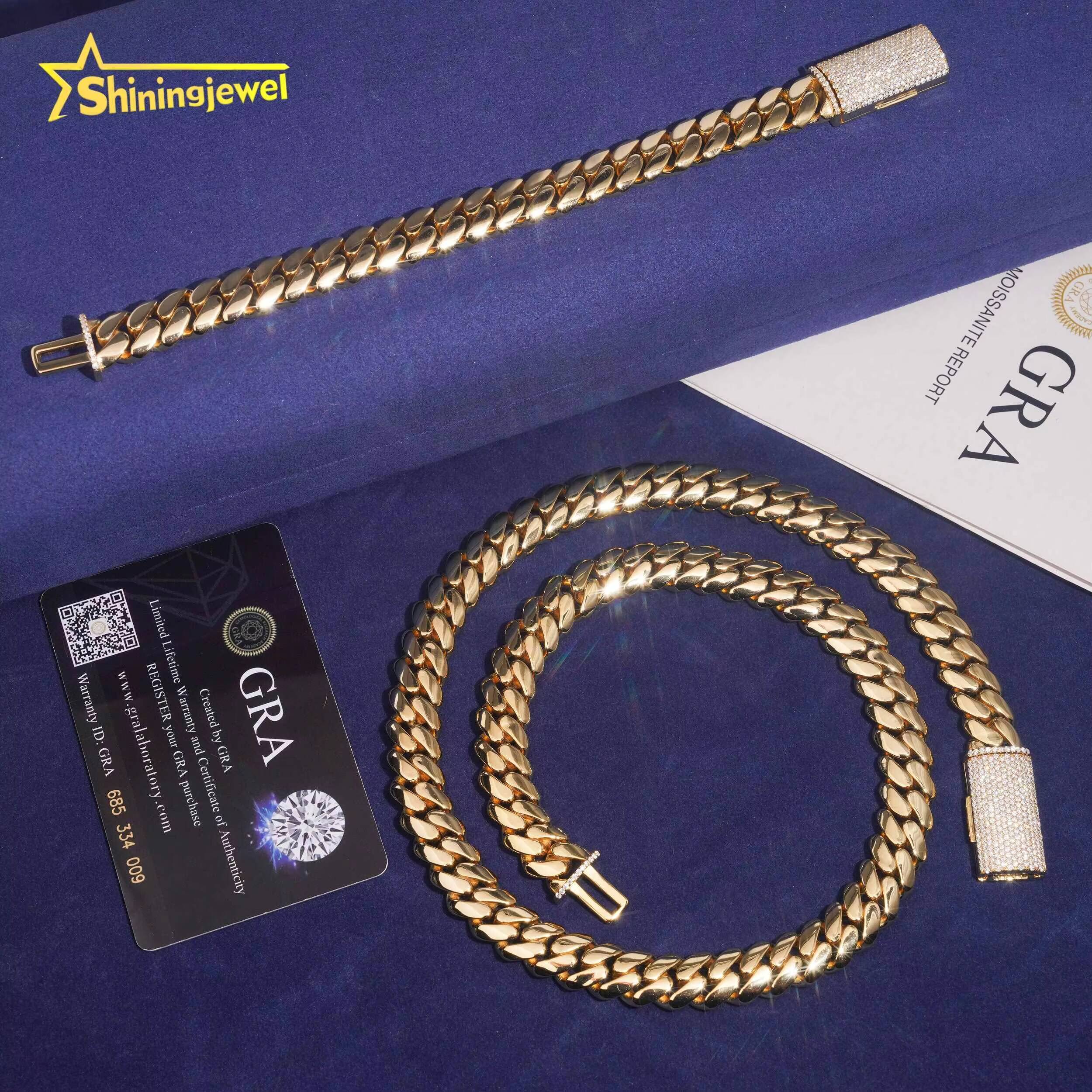 925 Silver 12mm Gold Plated Plain Cuban Link With Moissanite Lock Hip Hop Jewelry Custom Cuban Link Chain for Rapper