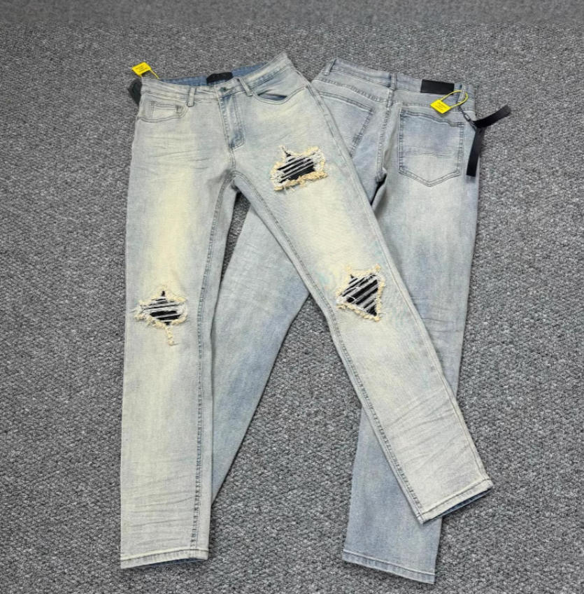 Men's High Street Slim Fit Jeans for men and women Straight Leg Trousers Casual Denim washed Ripped Pants For Men Z260313