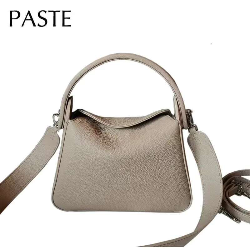 Elegant 100% Natural T Cowhide Leather Tote Wide Straps Female Shoulder Grey Black Doctor Bag Girl Handbag